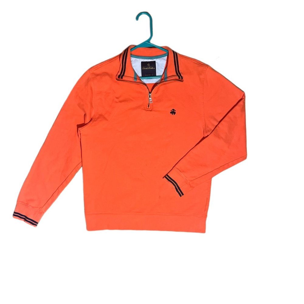 Vintage Brooks Brothers Men’s Orange Quarter Zip Pullover Sweater Small | Preppy